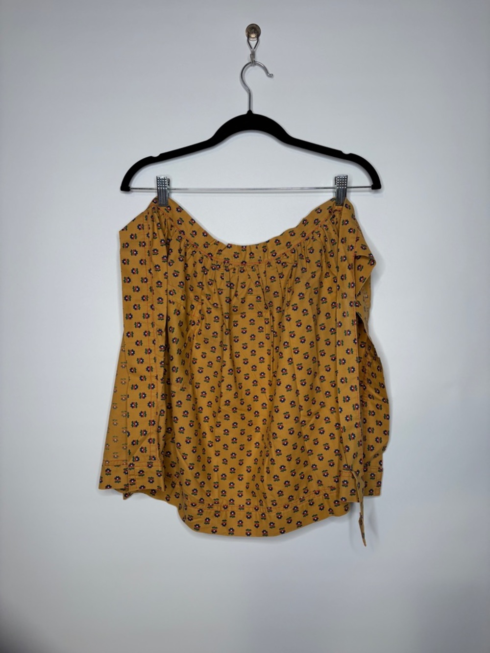 Vintage Handmade Mustard Yellow Tie Back Waist Apron Blue Red Green White